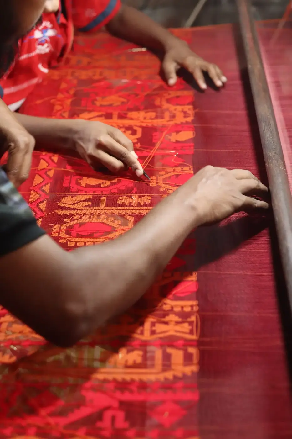 A Jamdani textile being woven in Narayanganj, Bangladesh