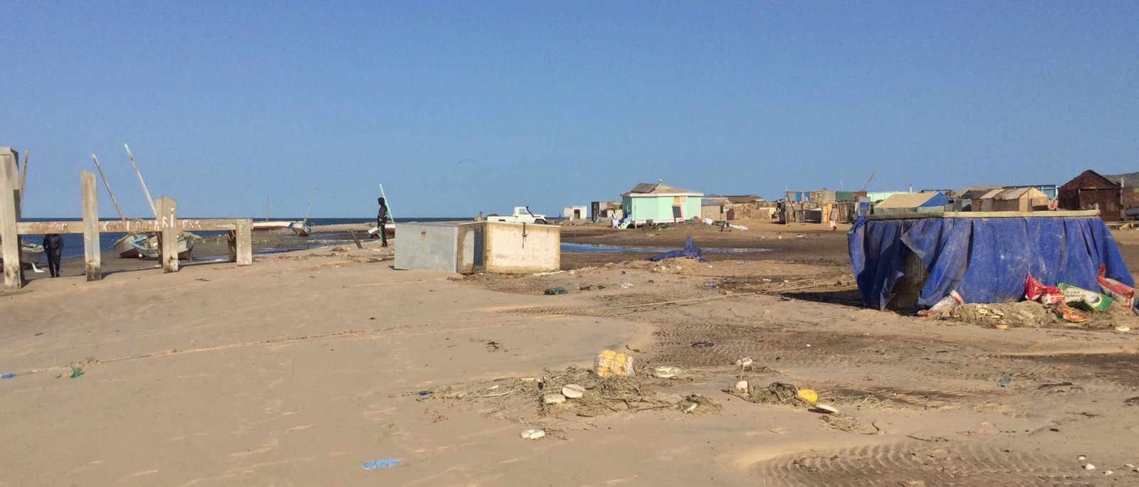 Iwik coastal village beside the shallow waters of Banc d'Arguin National Park in Mauritania