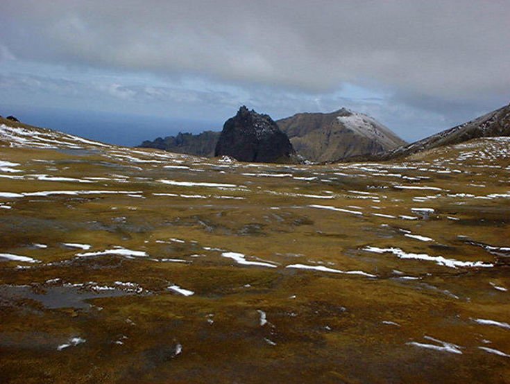 View across the rugged high ground of remote Gough Island in the South Atlantic