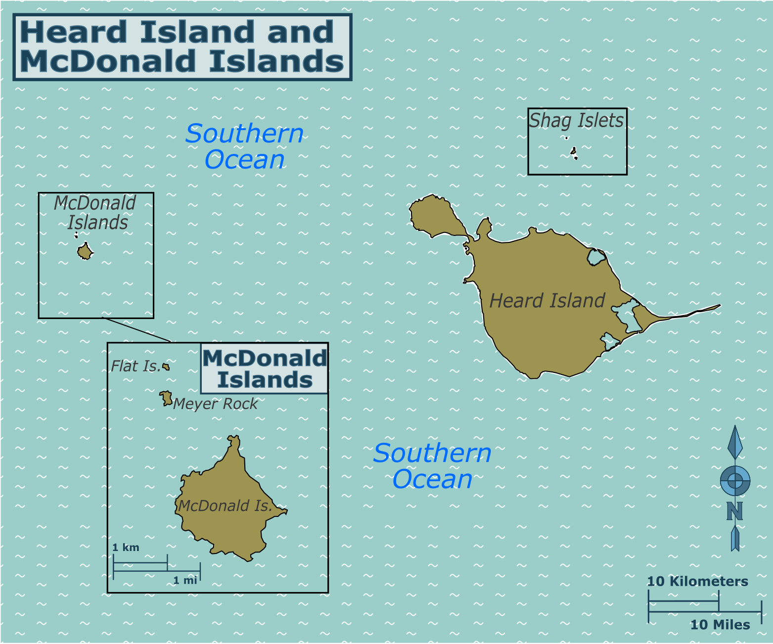 Map locating Heard Island and the McDonald Islands in the Southern Ocean